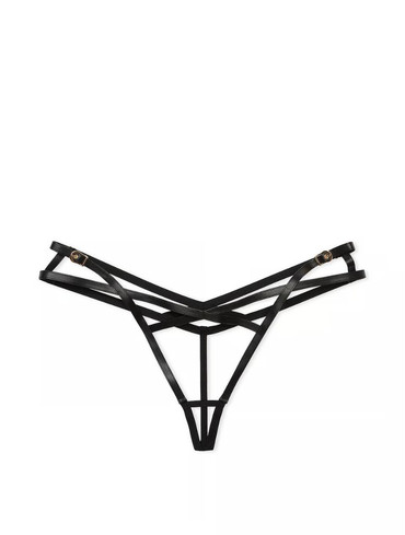 Трусики стрінги люкс шкіряні з відкритим доступом коричневі Faux Leather High-Leg Crotchless