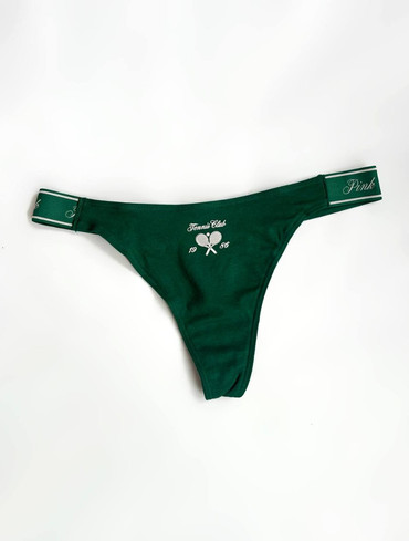 Трусики стрінги бавовняні з логорезинкою зелені Logo Cotton High-Leg Thong Panty
