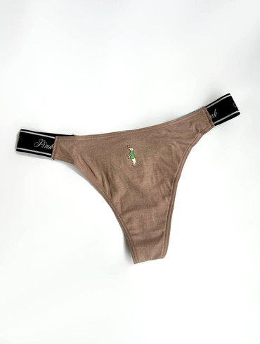 Трусики стрінги бавовняні з логорезинкою коричневі Logo Cotton High-Leg Thong Panty