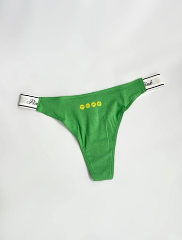 Трусики стрінги бавовняні з логорезинкою зелені Logo Cotton High-Leg Thong Panty