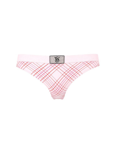 Трусики стрінги бавовняні з логорезинкою зі стразами рожеві Logo Cotton Shine Patch Thong Panty