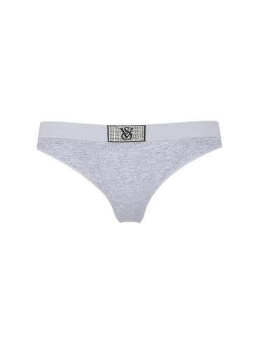 Трусики стрінги бавовняні з логорезинкою зі стразами сірі Logo Cotton Shine Patch Thong Panty