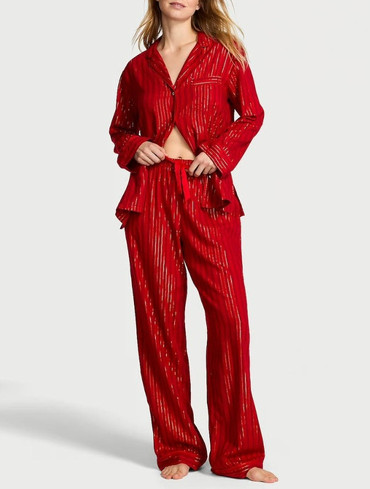 Піжама фланелева сорочка та штани червона смужка Flannel Long Pajama Set