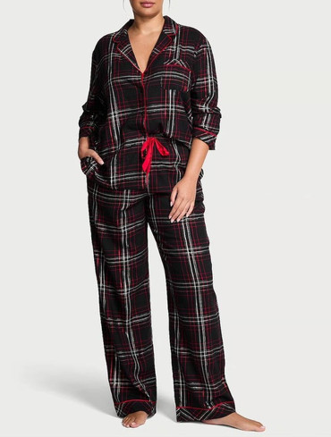 Піжама фланелева сорочка та штани чорна клітинка Flannel Long Pajama Set