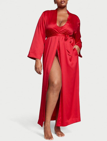 Халат сатиновий довгий червоний Satin Long Robe