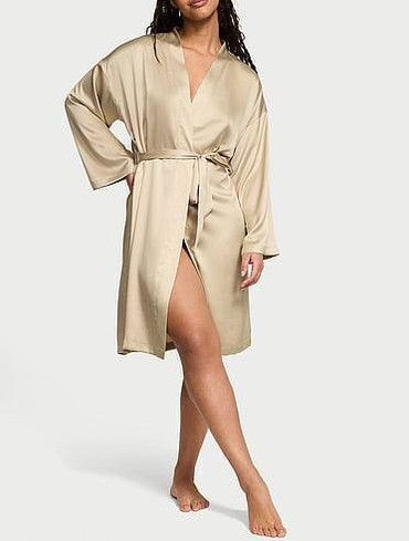 Халат сатиновий міді бежевий Satin Midi Robe