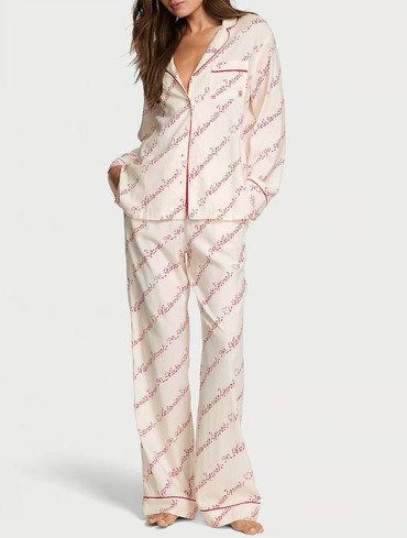 Піжама фланелева сорочка та штани біла Cotton Flannel Long Pajama Set