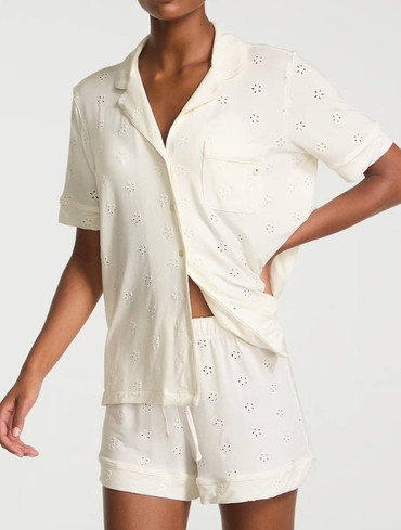 Піжама модалова з шортами молочна Modal Soft Eyelet Short Pajama Set