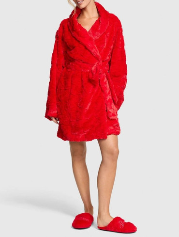 Халат плюшевий червоний Bright Vermillion Red Logo Fluffly Dressing Gown