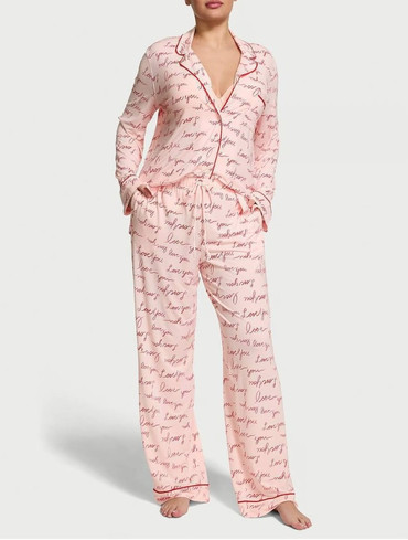 Піжама модалова сорочка та штани рожева Modal Long Pajama Set