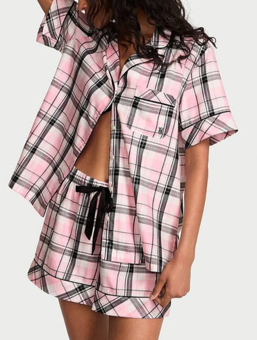 Фланелева піжама з шортами та сорочкою у клітинку Flannel Short Pajama Set