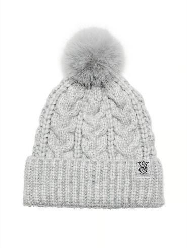 Шапка вʼязана тепла з помпоном сіра Cozy Cable-Knit Pom Beanie