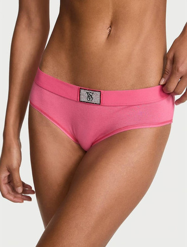 Трусики бікіні бавовняні з логорезинкою зі стразами рожеві Logo Cotton Shine Patch Hiphugger Panty