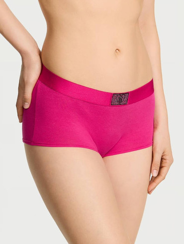 Трусики шорти бавовняні з логорезинкою зі стразами рожеві Secret Logo Cotton Shine Patch Boyshort Panty