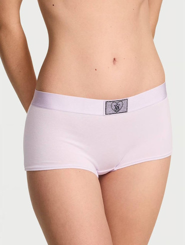 Трусики шорти бавовняні з логорезинкою зі стразами бузкові Logo Cotton Shine Patch Boyshort Panty