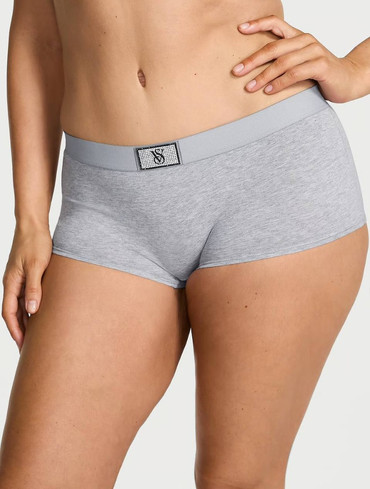 Трусики шорти бавовняні з логорезинкою зі стразами сірі Logo Cotton Shine Patch Boyshort Panty