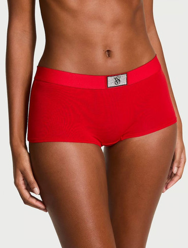 Трусики шорти бавовняні з логорезинкою зі стразами червоні Logo Cotton Shine Patch Boyshort Panty