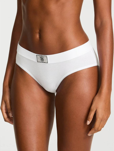Трусики шорти бавовняні з логорезинкою зі стразами білі Logo Cotton Shine Patch Boyshort Panty