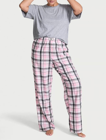Піжама фланелева зі стразами з футболкою і штанами Сіра Flannel Short-Sleeve Long Tee-Jama Set