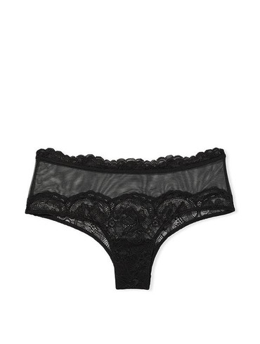 Трусики чікі в сіточку з мереживом чорні Embroidery Brazilian Panty