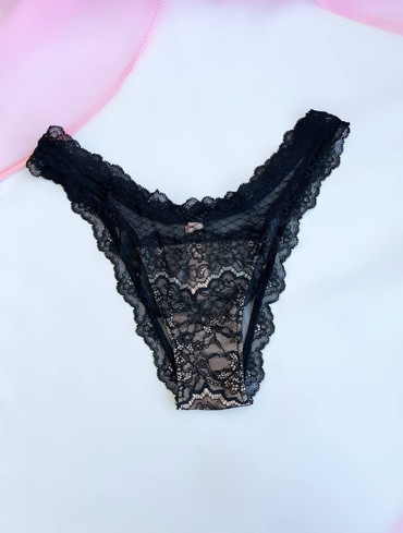 Трусики бразильяни мереживні чорні Lace Brazilian Panty