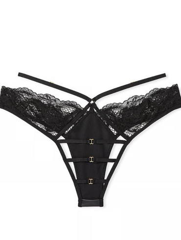 Трусики з відкритим доступом чорні Brazilian Panty
