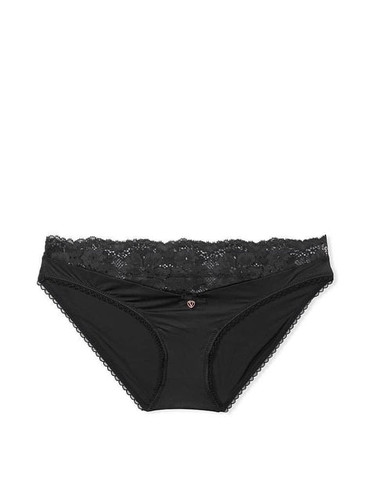 Трусики бікіні люкс гладенькі з мереживом чорні Bikini Panty