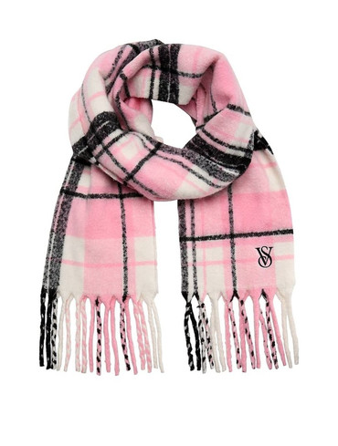 Шарф оверсайз теплий з бахромою рожевий в клітинку Cozy Blanket Scarf