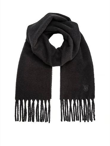 Шарф оверсайз теплий з бахромою чорний Cozy Blanket Scarf