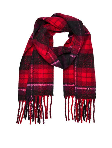 Шарф оверсайз теплий з бахромою червоний в клітинку Cozy Blanket Scarf