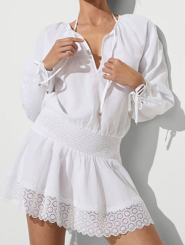 Плаття пляжне лляне з мереживом Beachwear Linen Lace-Trim Dress