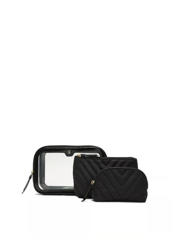 Набір косметичок 3 в 1 чорний 3-Piece Makeup Bag