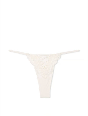 Трусики стрінги в сіточку з мереживом білі молочні Boho Floral Embroidery Thong Panty