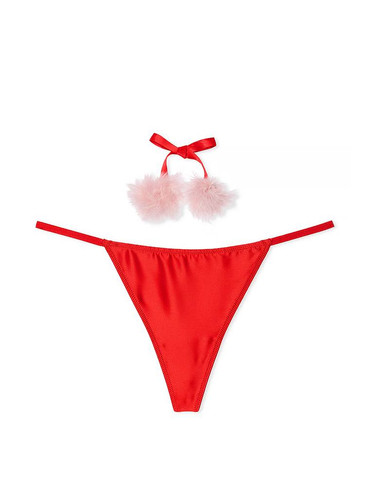 Трусики стрінги сатинові з помпоном червоні Satin Pom Pom V-String Panty