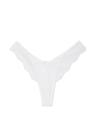 Трусики стрінги сатинові з мереживом білі Rose Lace-Trim High-Leg Thong Panty