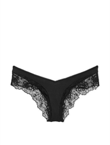 Трусики чікі гладенькі з мереживом чорні Rose Lace-Trim High-Leg Cheeky Panty
