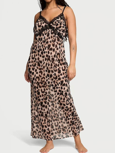 Пеньюар шифоновий довгий для сну Leopard Chiffon Long Slip Dress