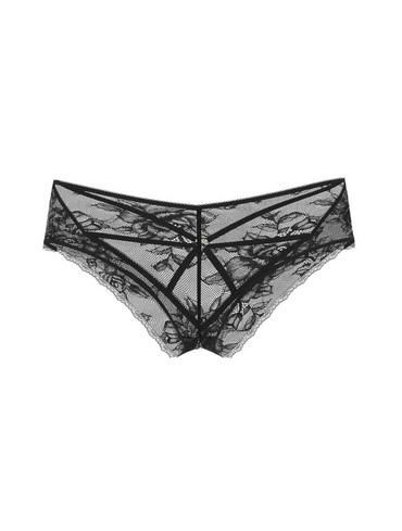 Трусики з відкритим доступом мереживні чорні Lace Strappy Hardware Open-Gusset Cheeky Panty